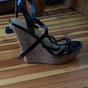 Black and cream wedge heels